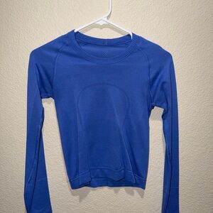 Women's Blue Long Sleeve Top Cropped
